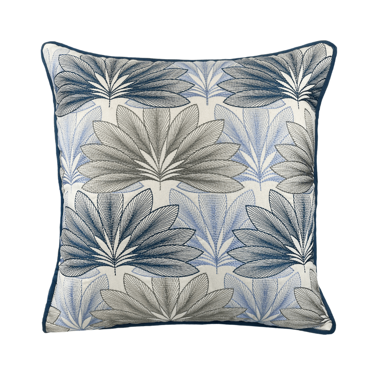 Almofada Sarja Cru Botanico Azul 52X52cm - Decortextil